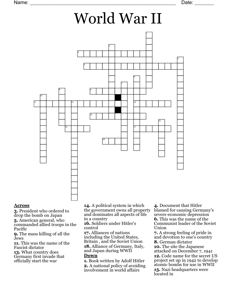 World War II Crossword