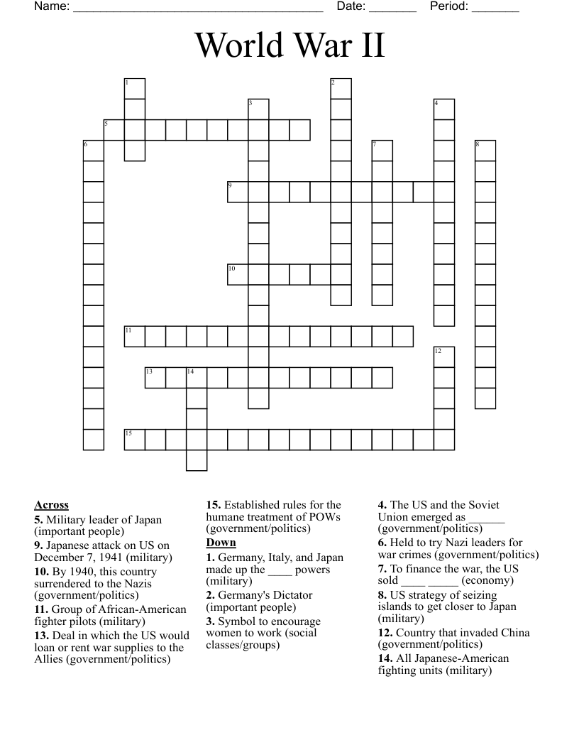 World War II Crossword