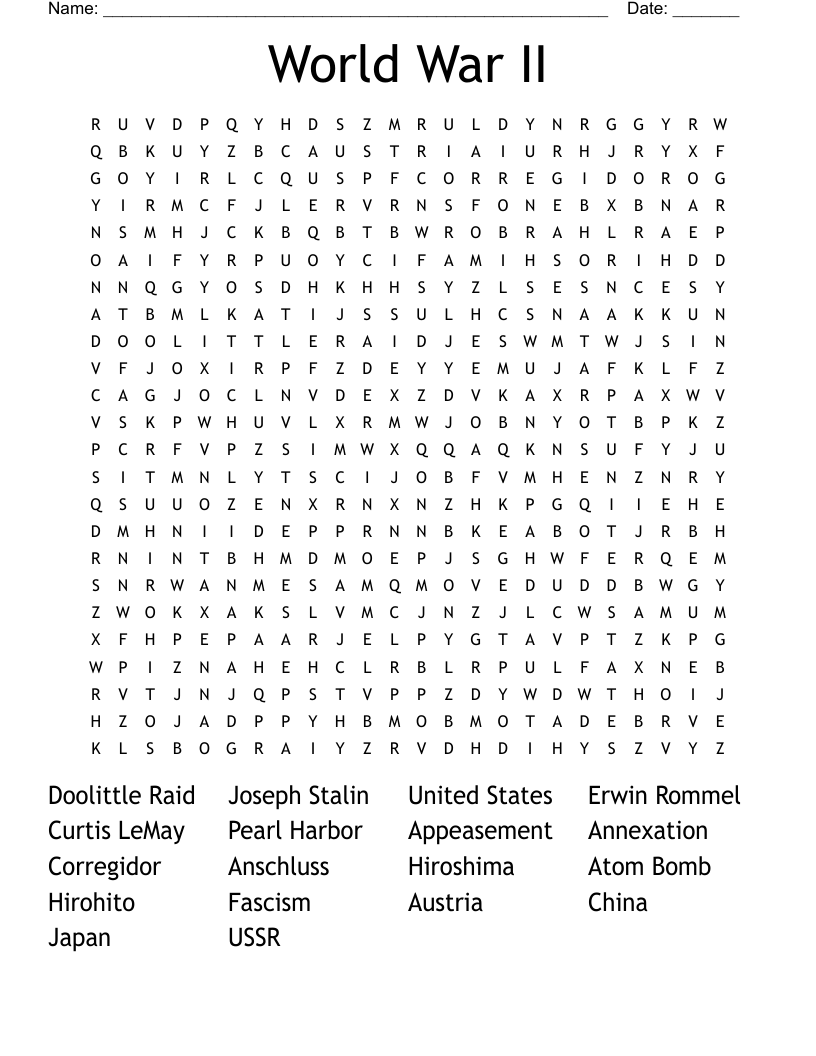 World War II Word Search