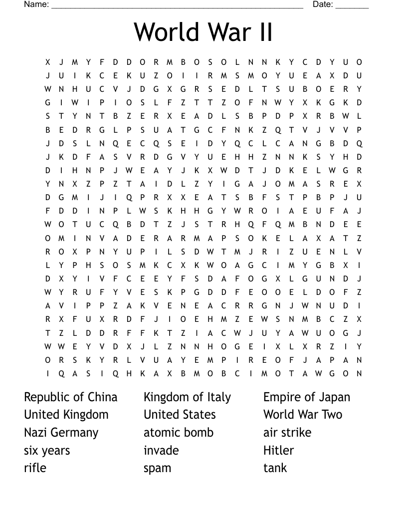 World War II Word Search