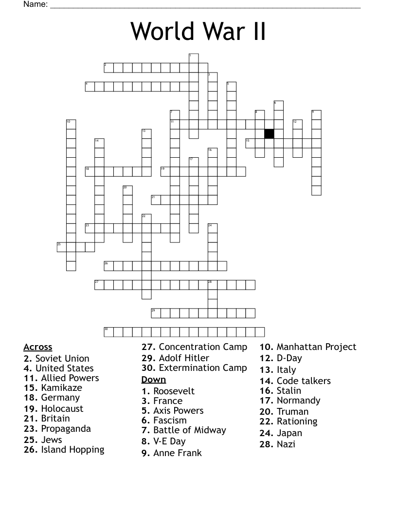 World War II Crossword