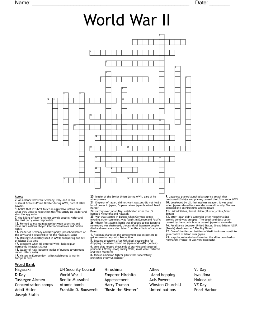 World War II Crossword