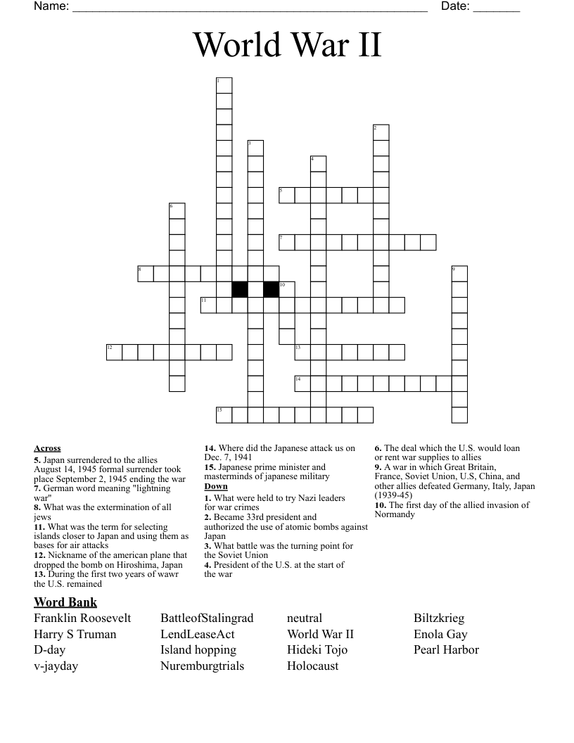 World War II Crossword