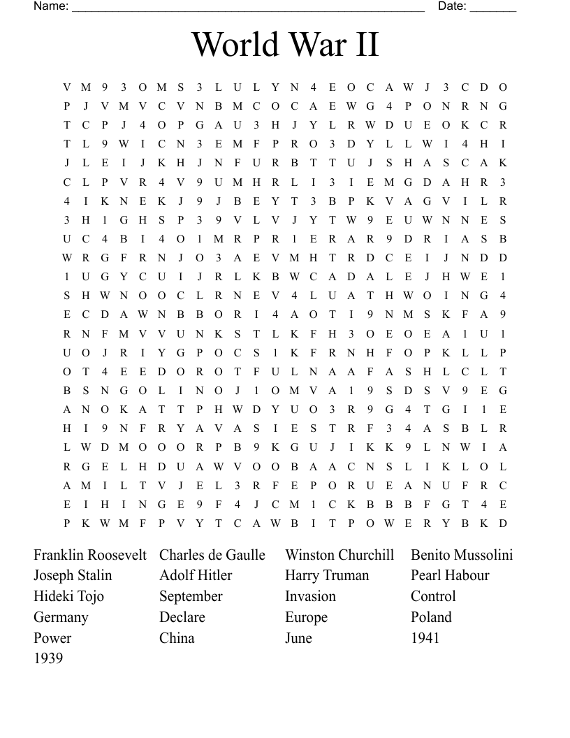 World War II Word Search