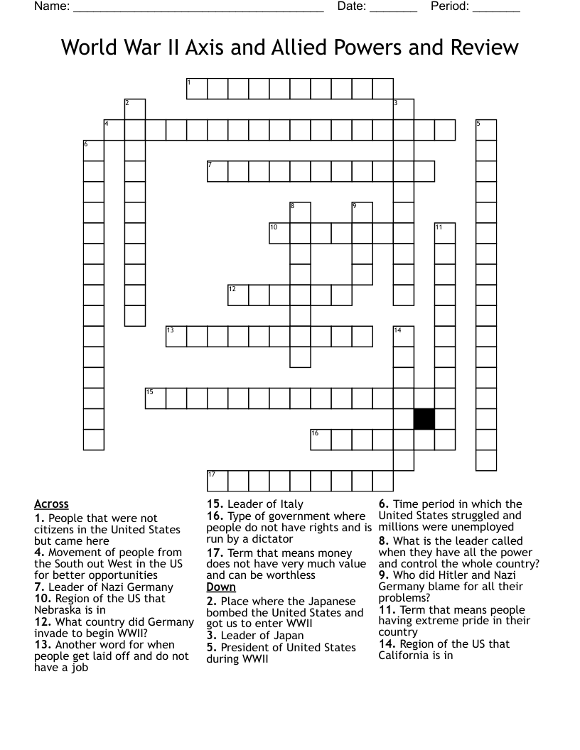 World War II Axis and Allied Powers and Review Crossword