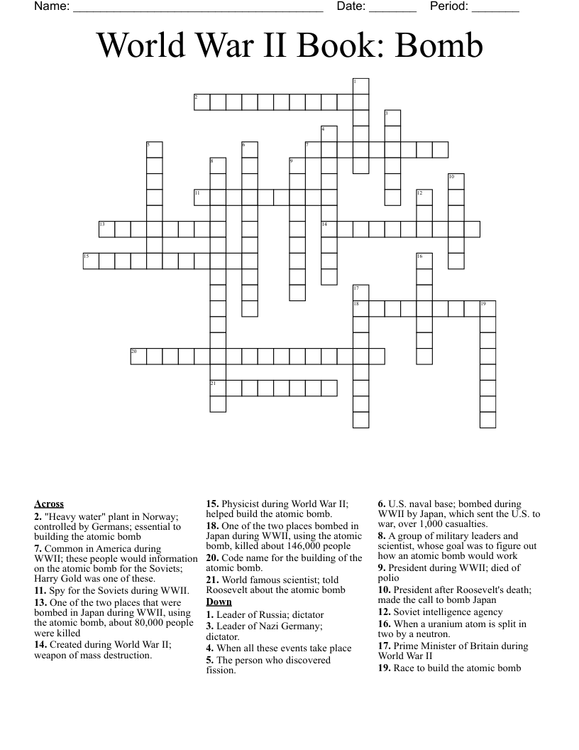 World War II Book: Bomb Crossword