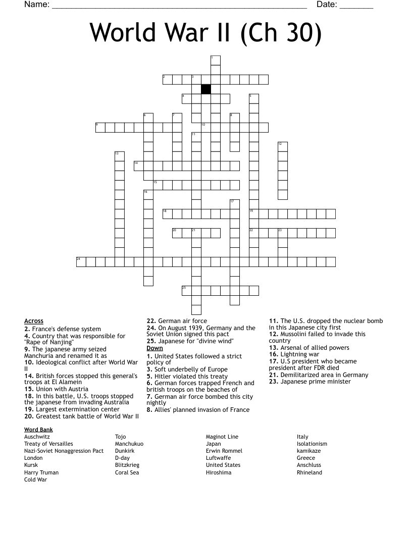 World War II (Ch 30) Crossword