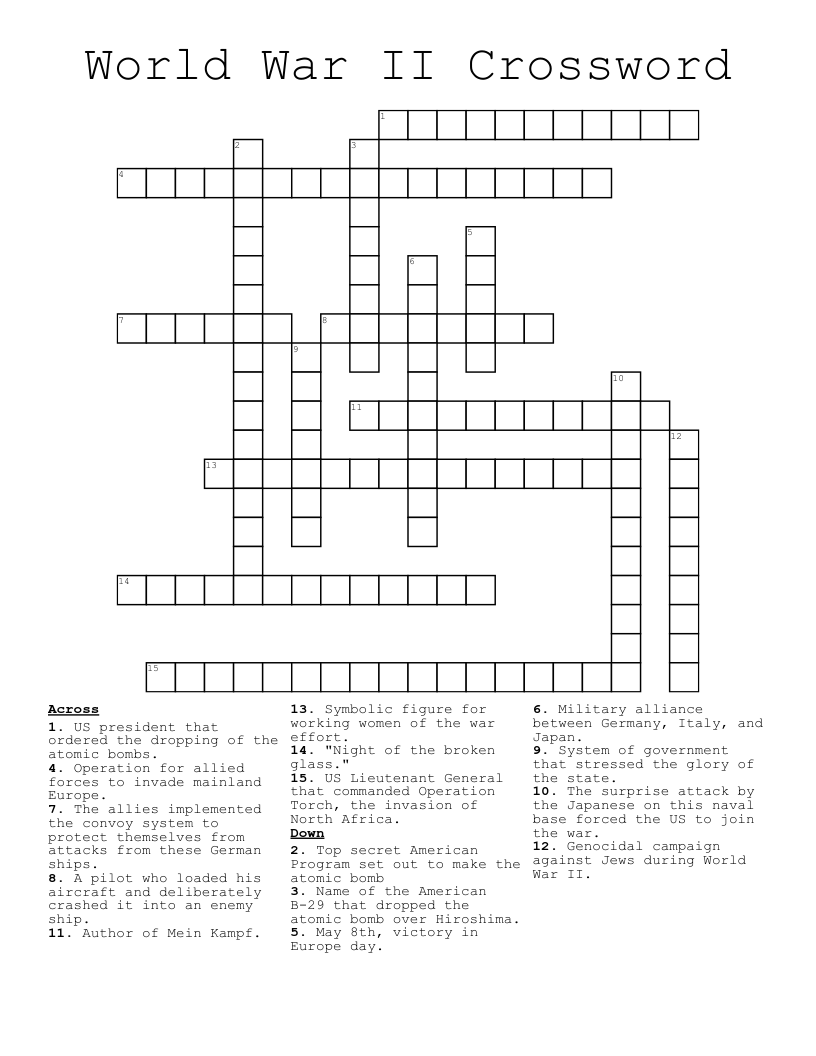 World War II Crossword