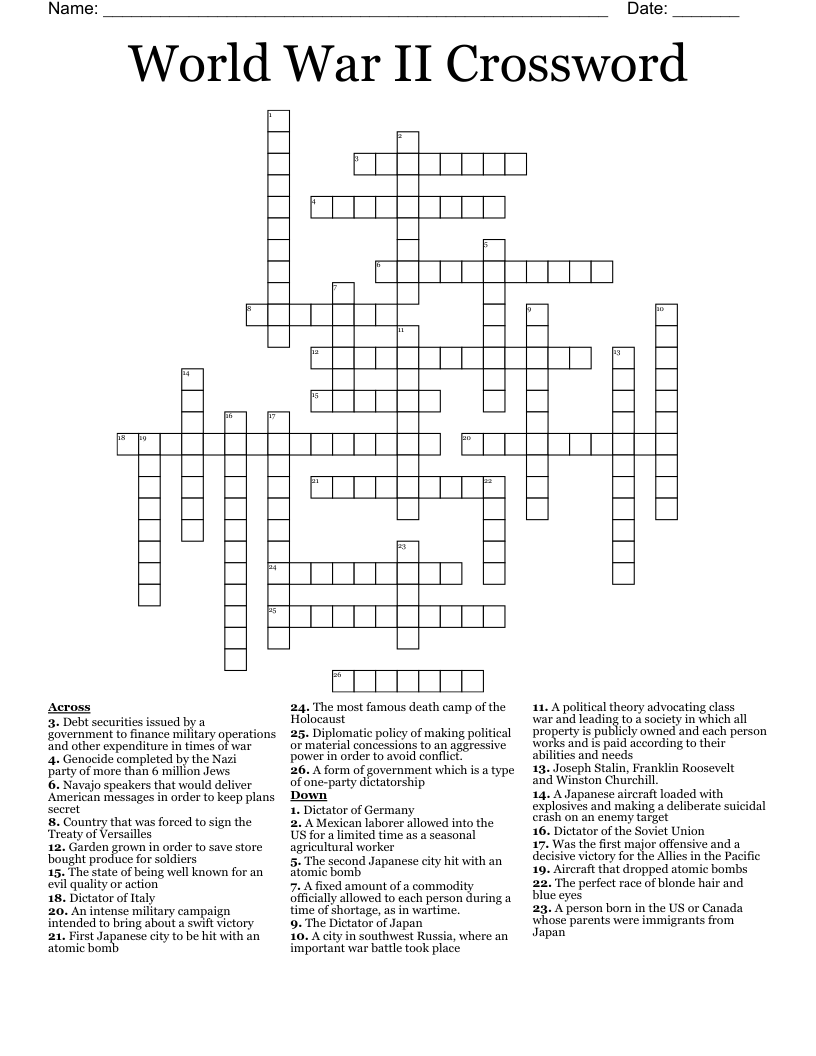 World War II Crossword