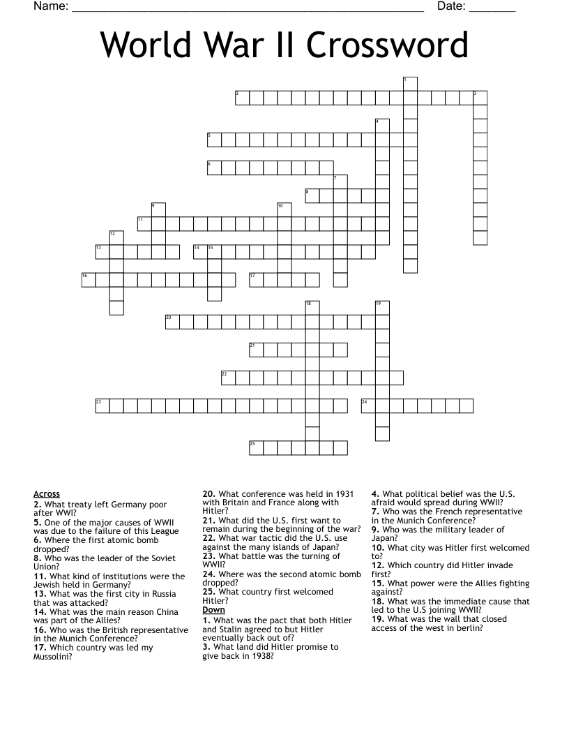 World War II Crossword