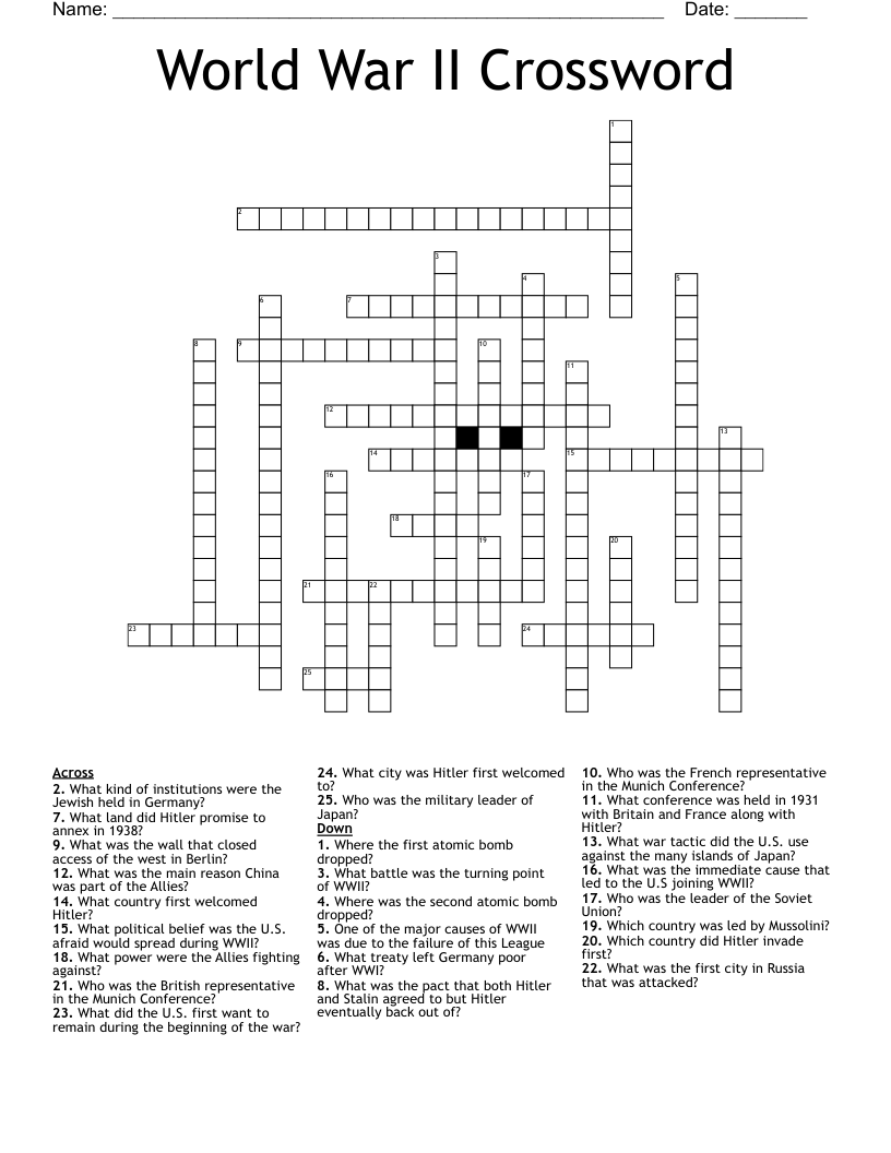 World War II Crossword
