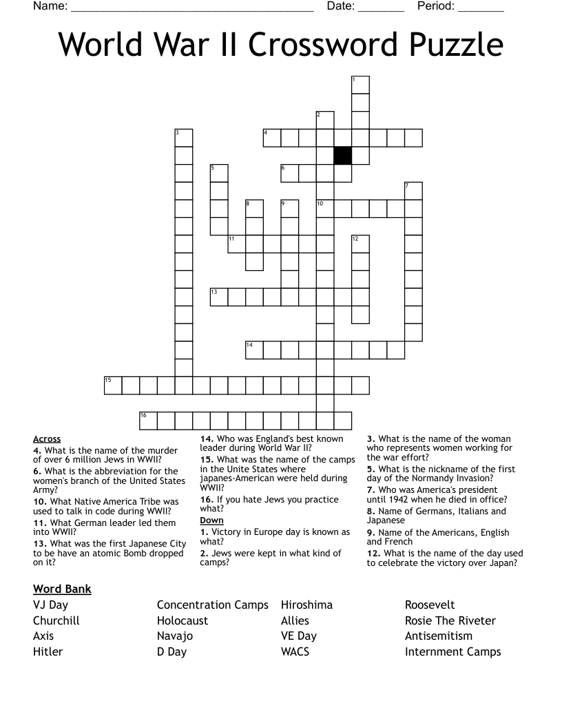 World War II Crossword Puzzle