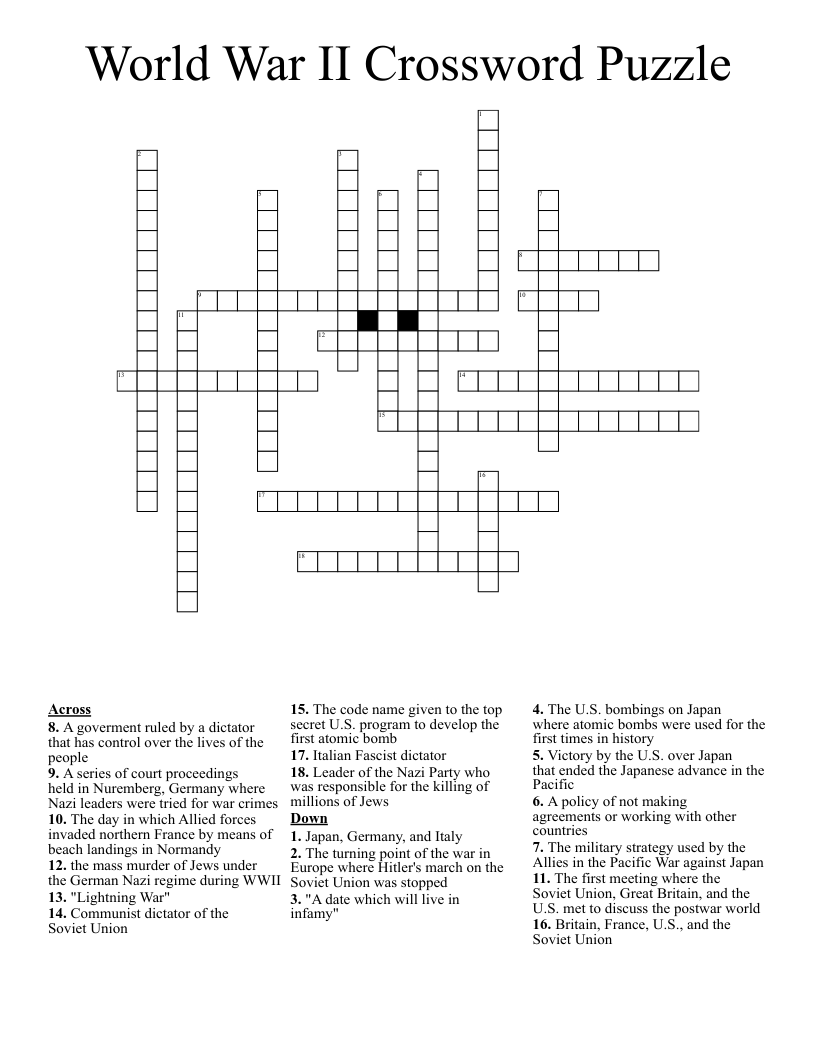 World War II Crossword Puzzle