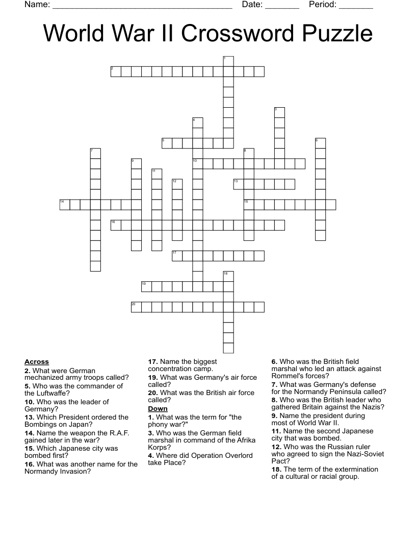 World War II Crossword Puzzle