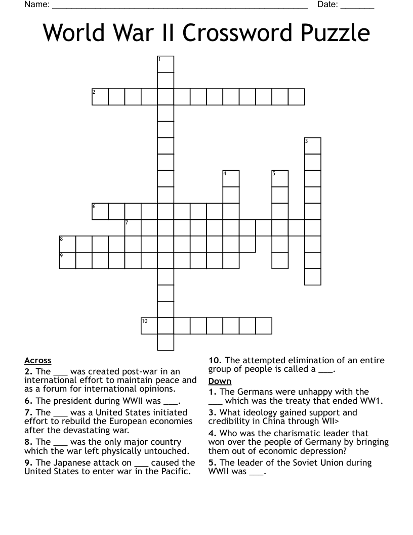 World War II Crossword Puzzle