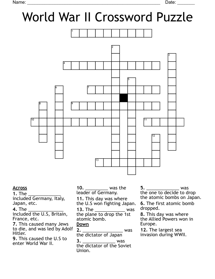World War II Crossword Puzzle