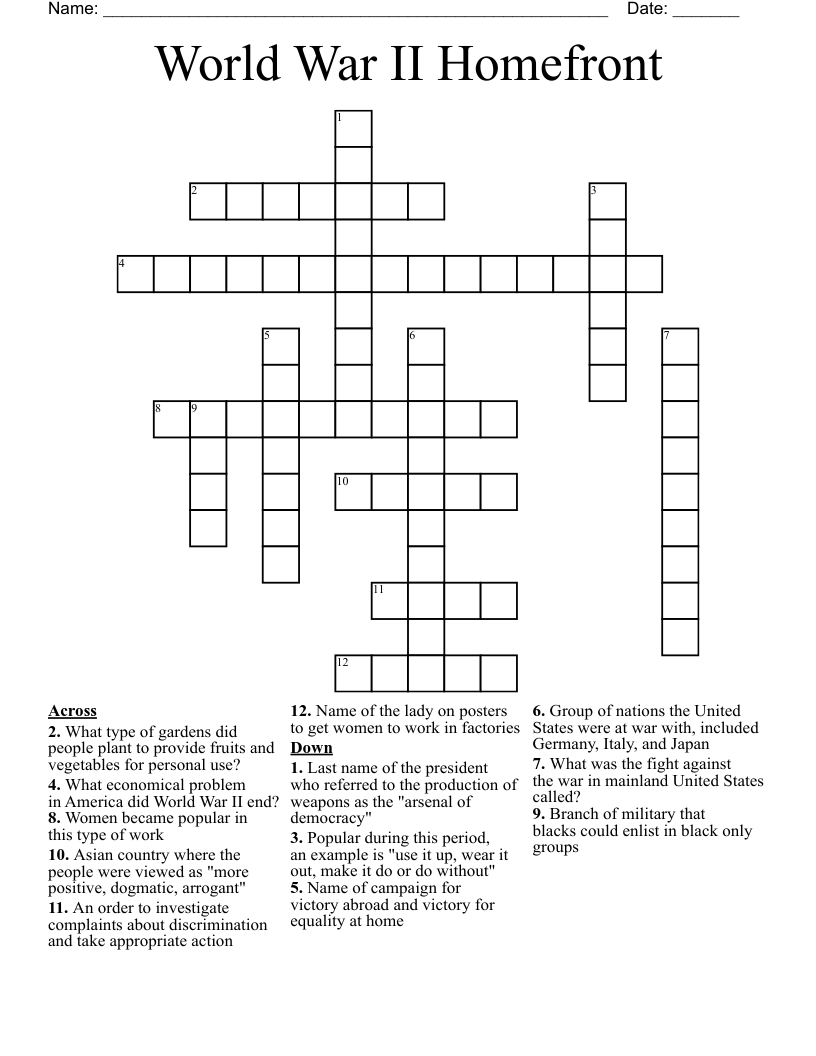 World War II Homefront Crossword