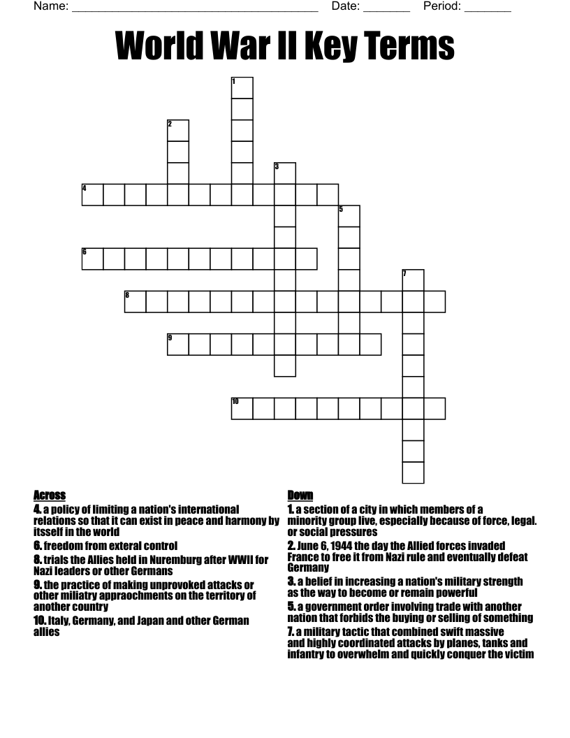 World War II Key Terms Crossword
