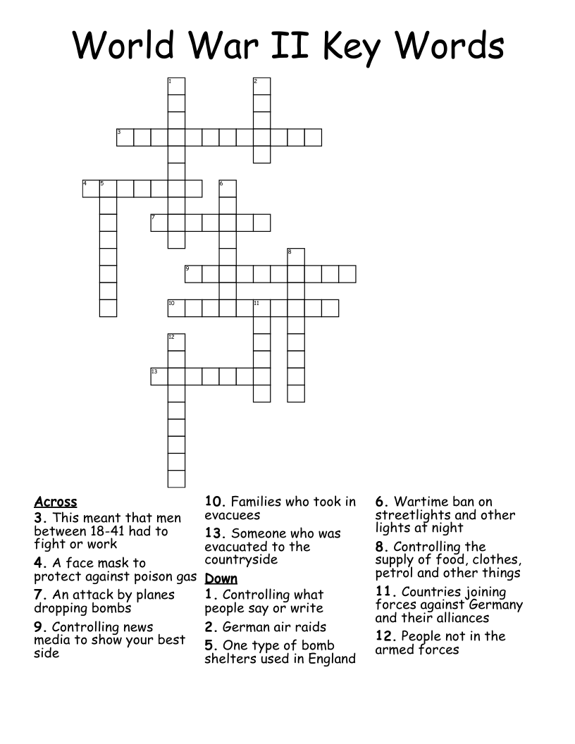 World War II Key Words Crossword