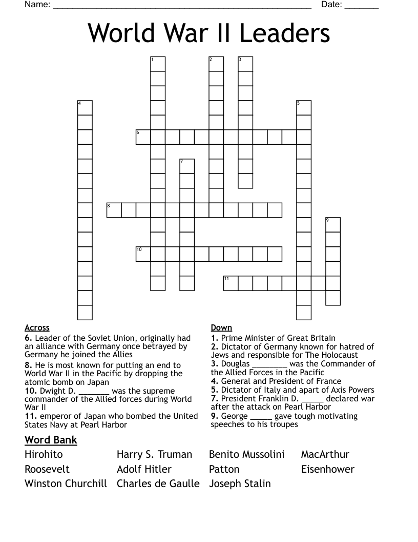 World War II Leaders Crossword