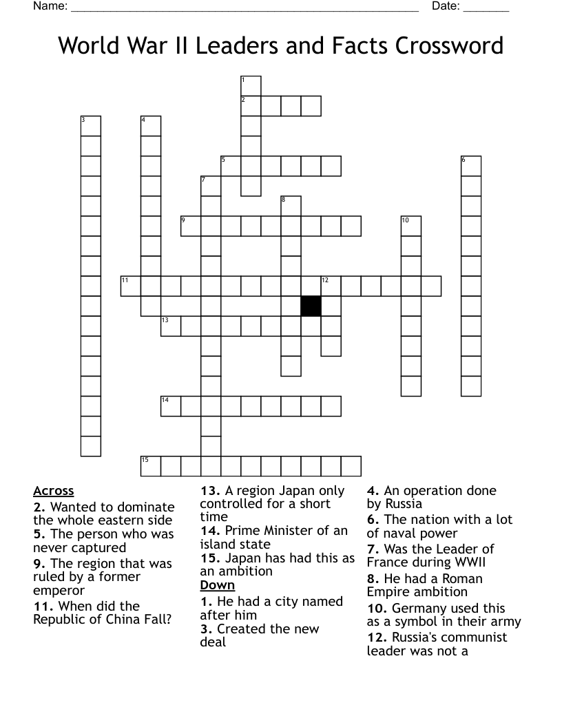 World War II Leaders and Facts Crossword