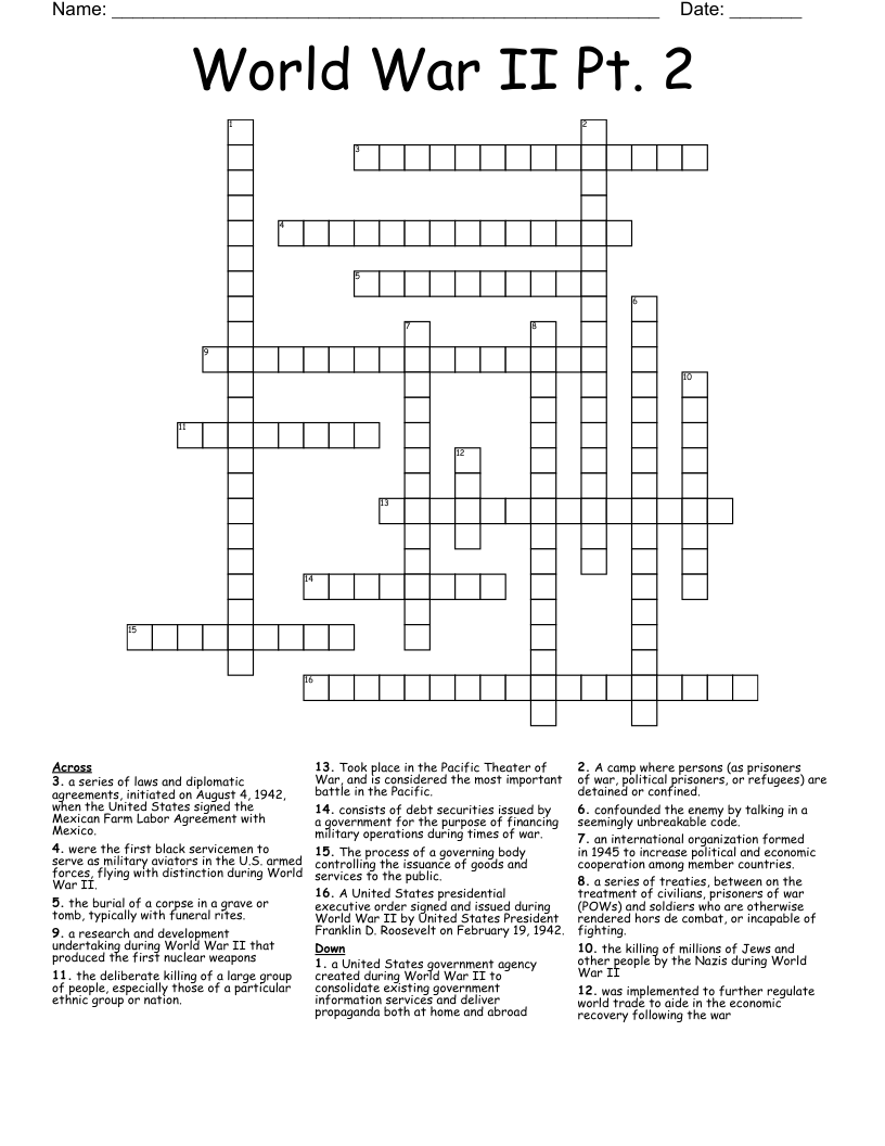 World War II Pt. 2 Crossword