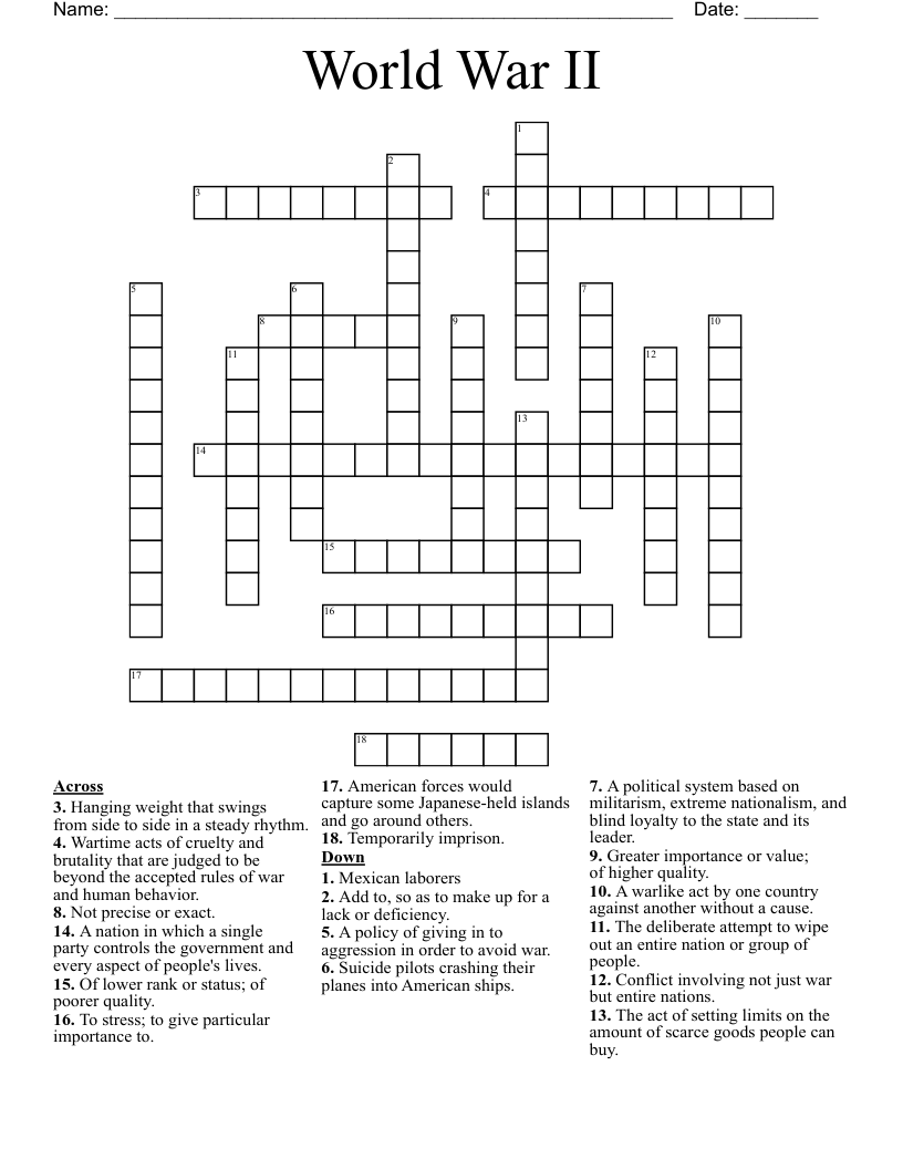 World War II  Crossword