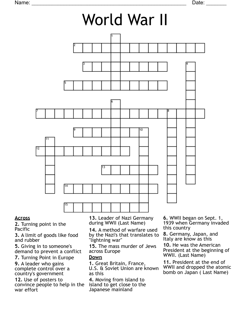 World War II  Crossword
