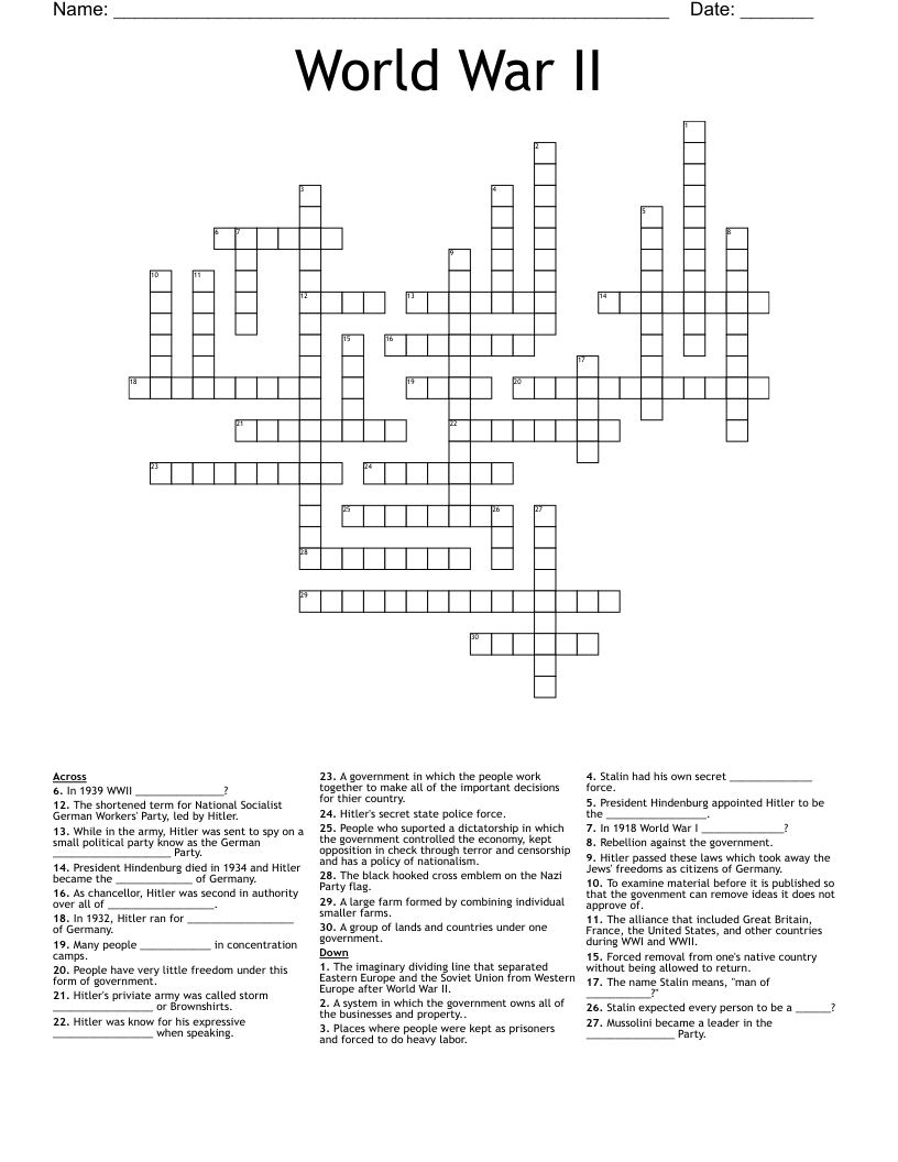 World War II  Crossword