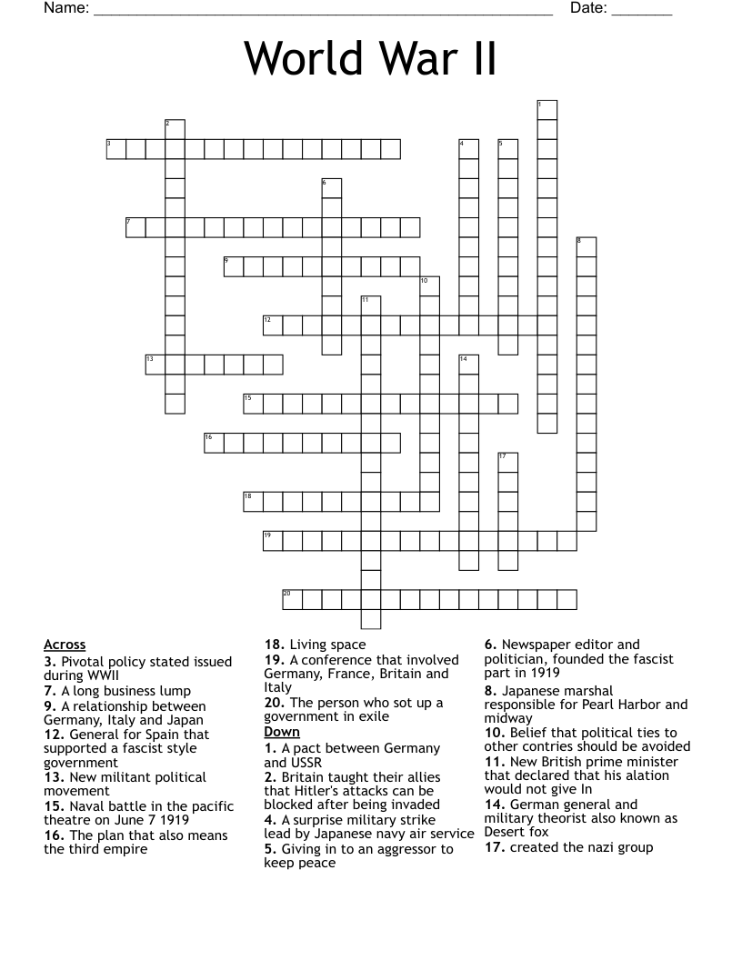 World War II  Crossword