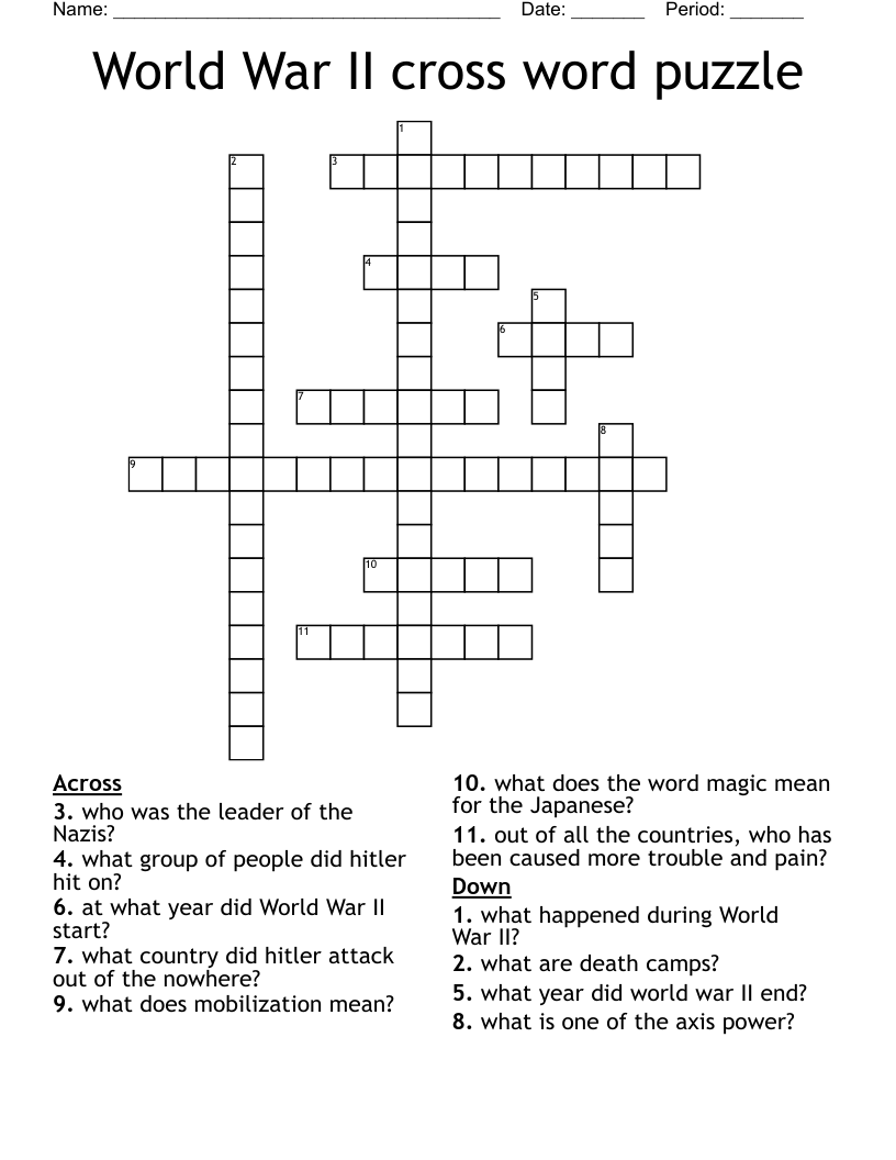 World War II cross word puzzle