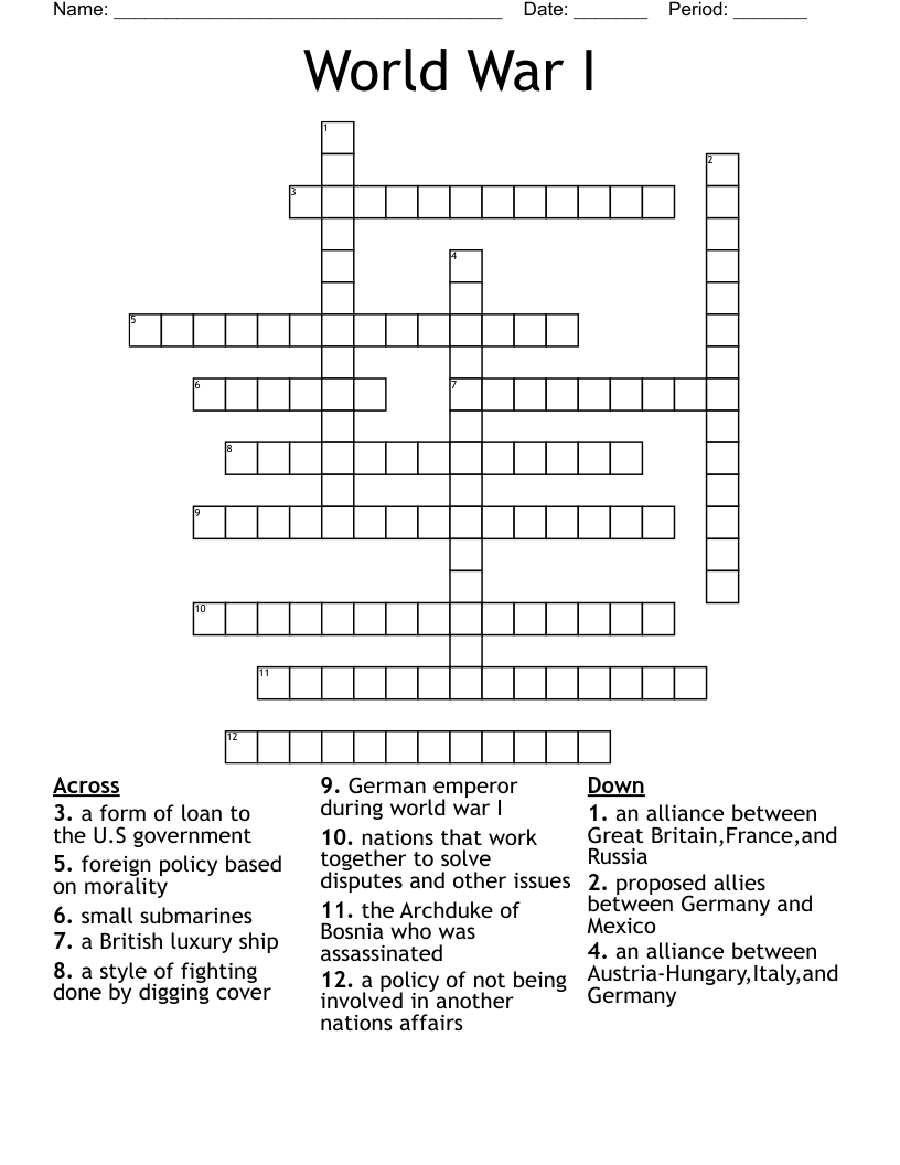 World War I Crossword
