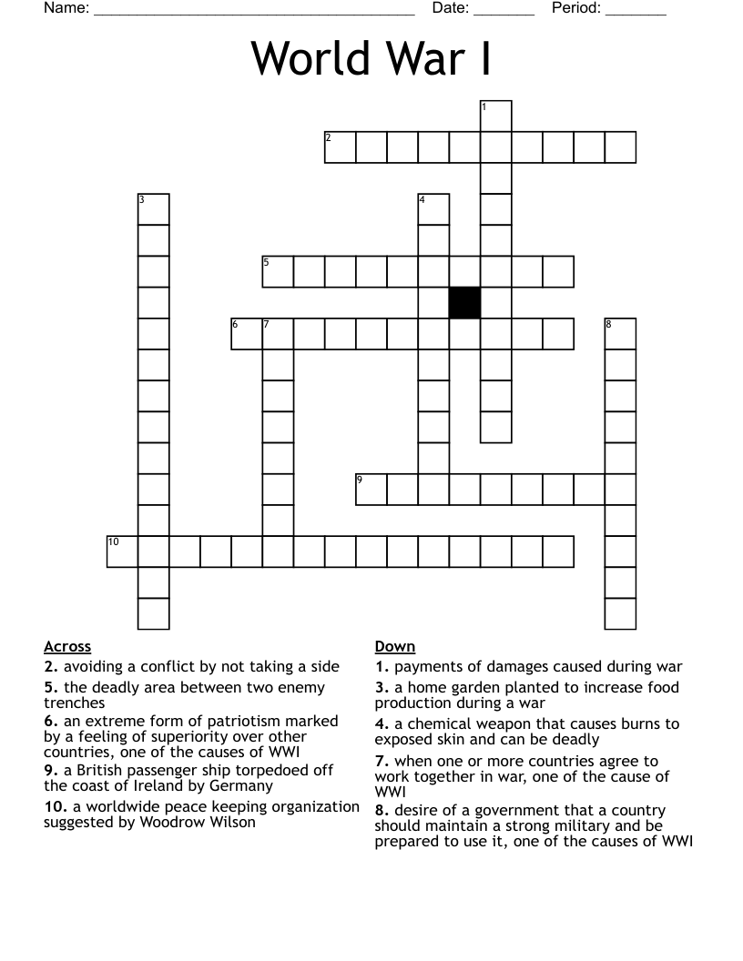 World War I Crossword