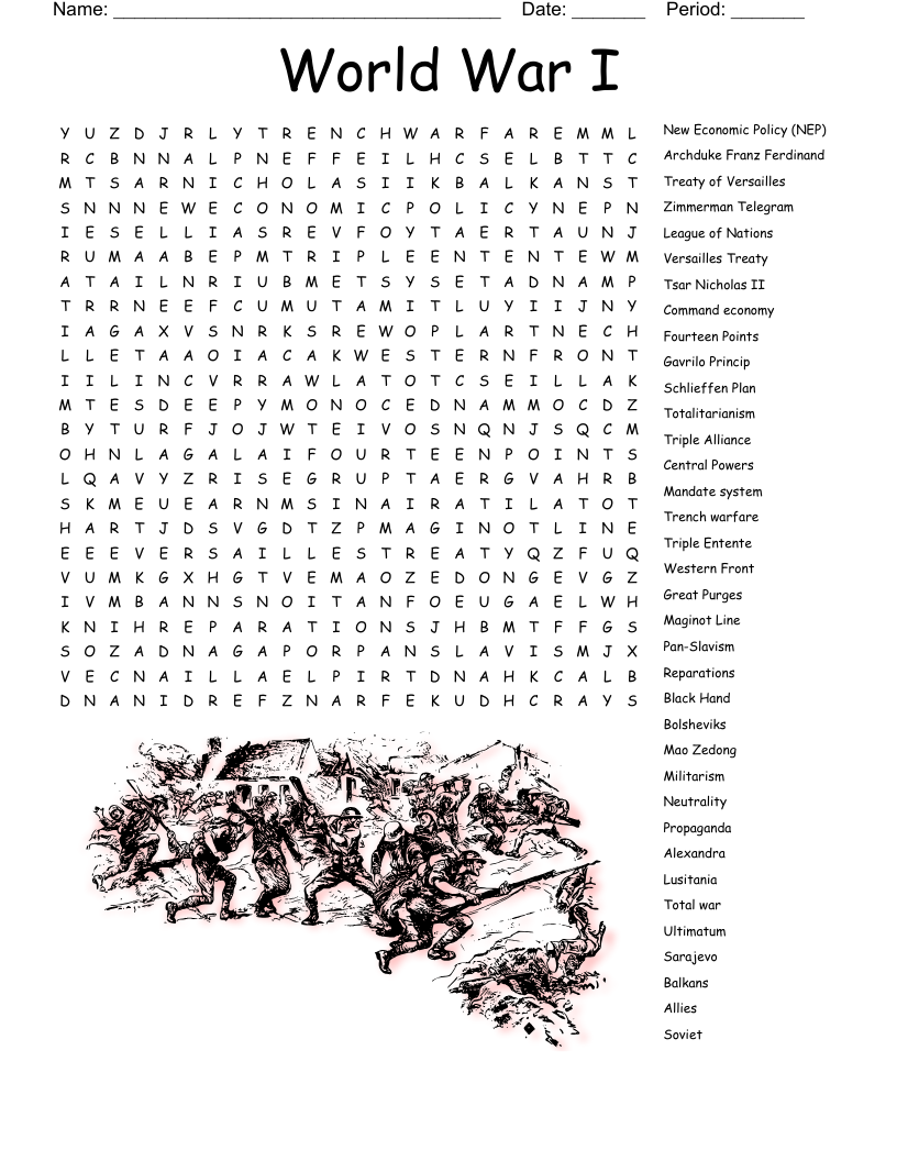 World War I Word Search