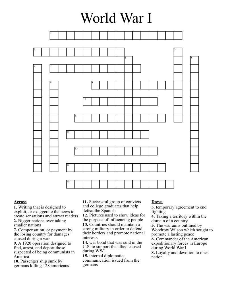 World War I Crossword