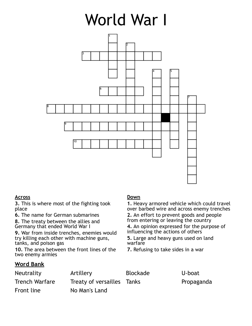 World War I Crossword