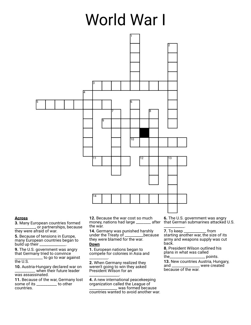 World War I Crossword
