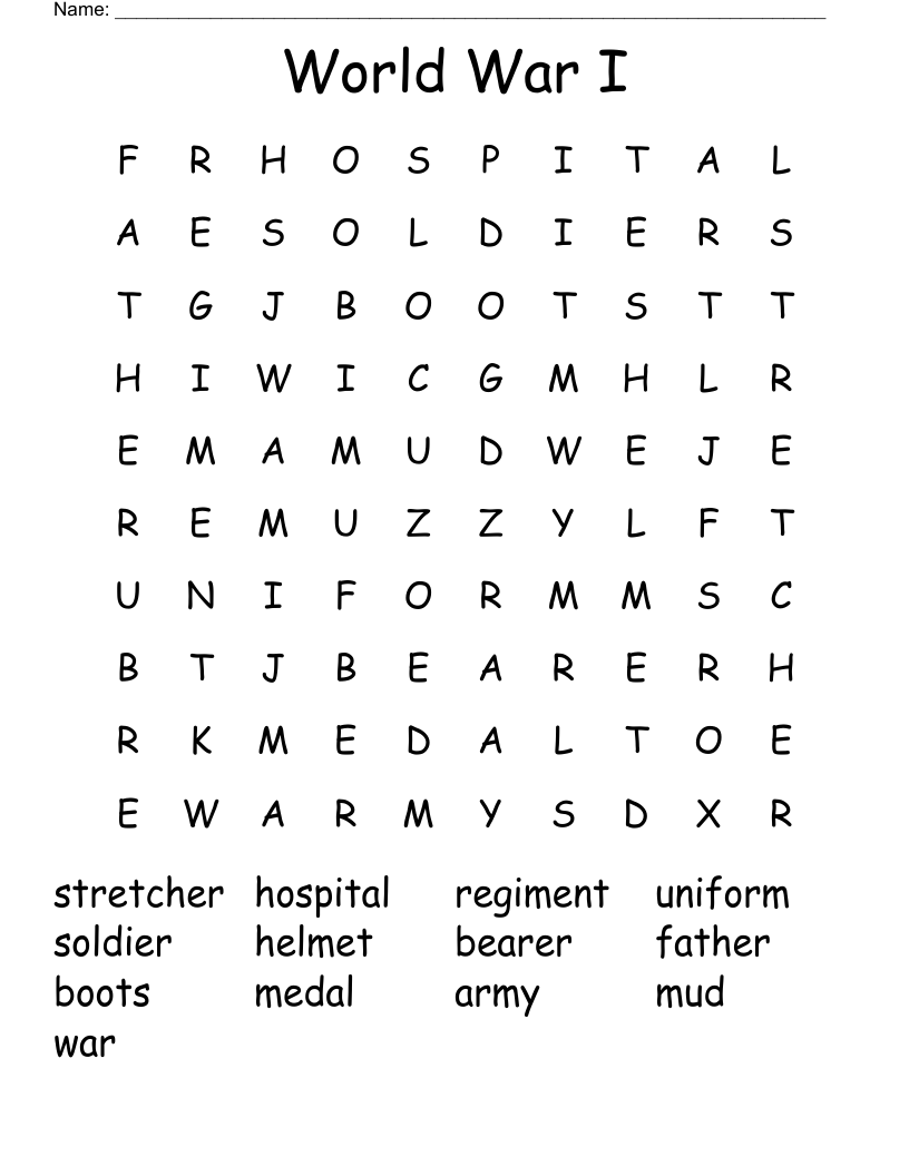 World War I Word Search
