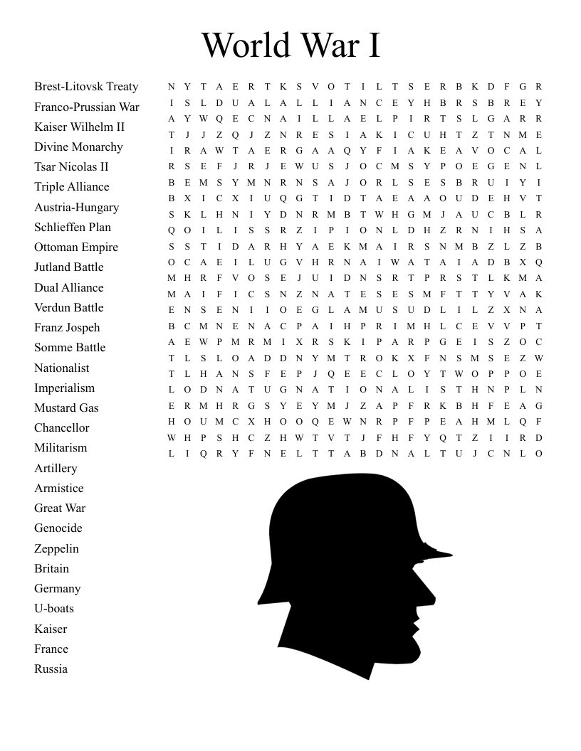 World War I Word Search