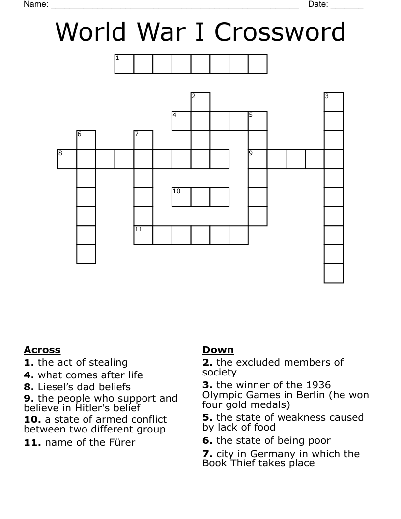 World War I Crossword