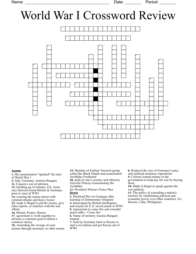 World War I Crossword Review