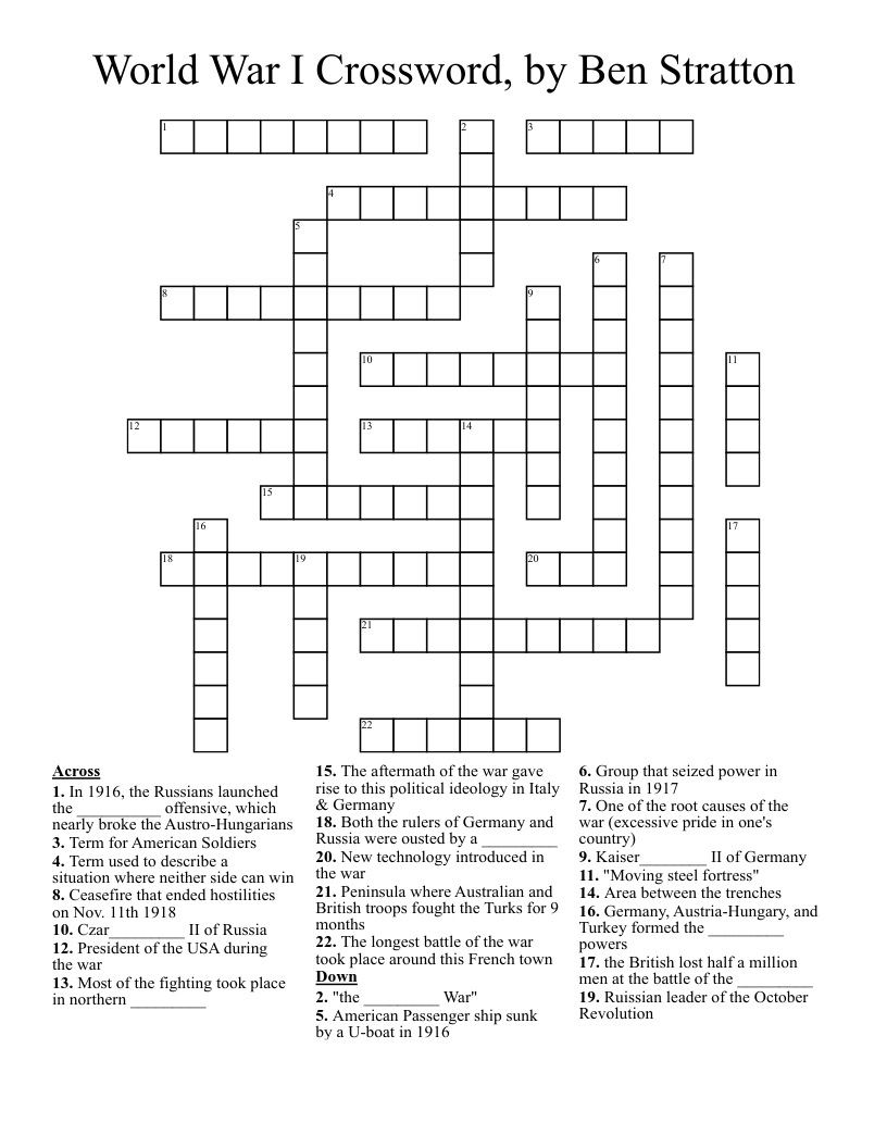 World War I Crossword, by Ben Stratton