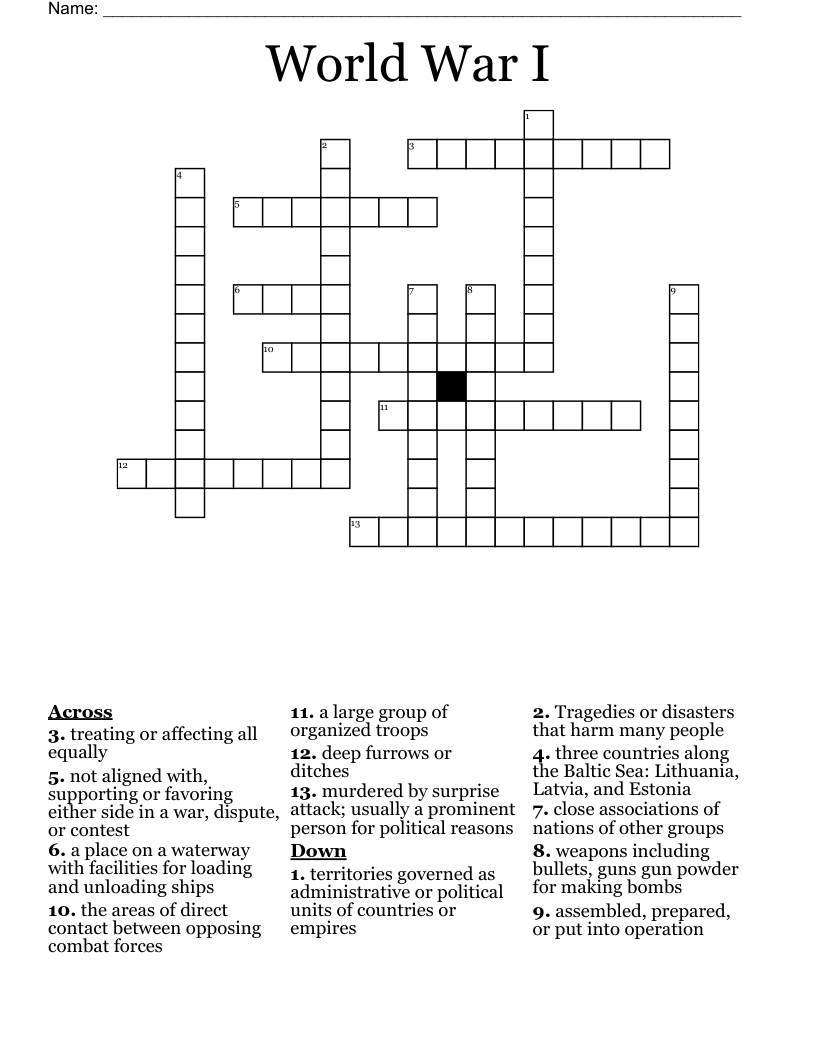 World War I  Crossword