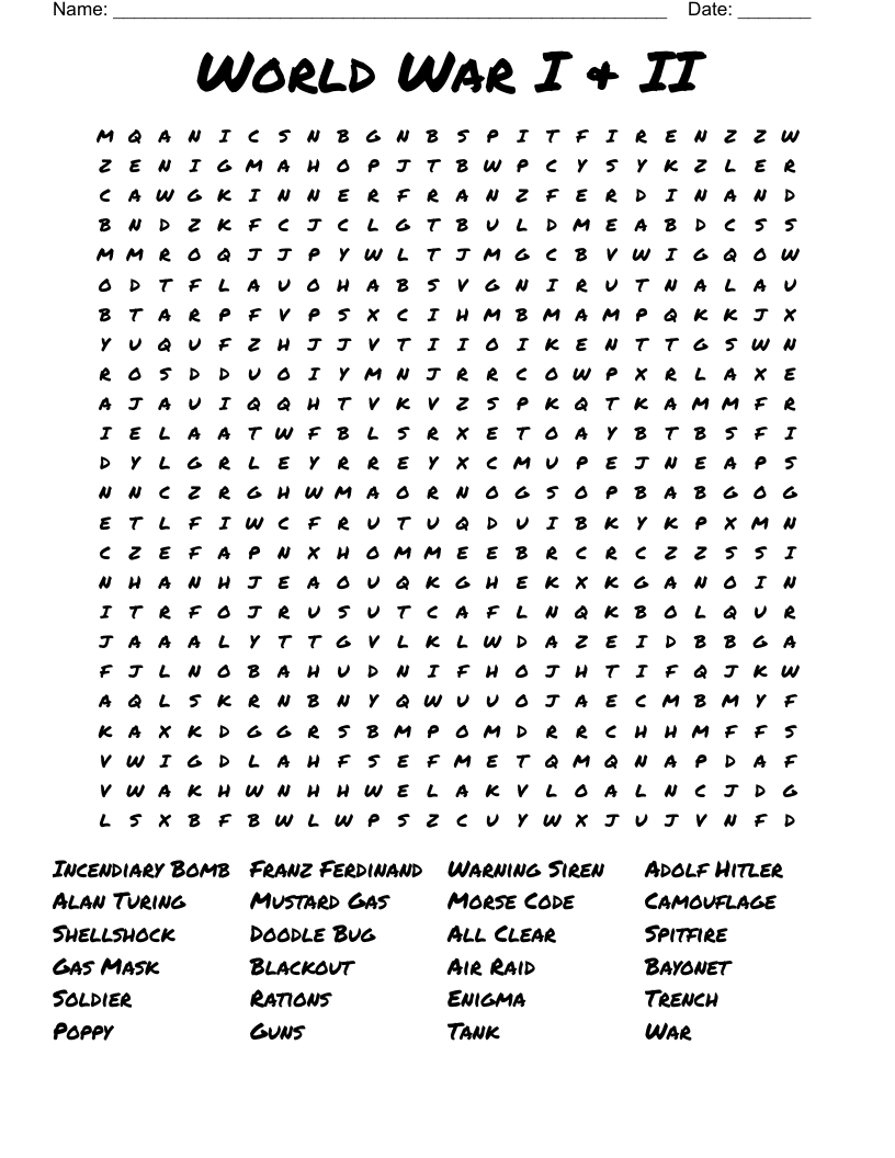 World War I & II Word Search