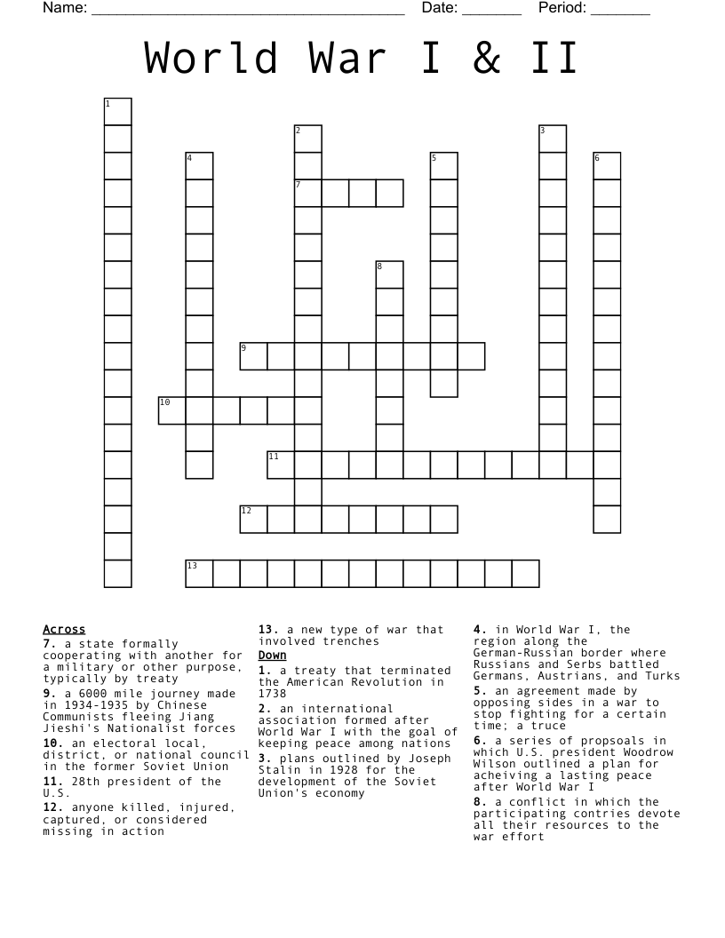 World War I & II  Crossword