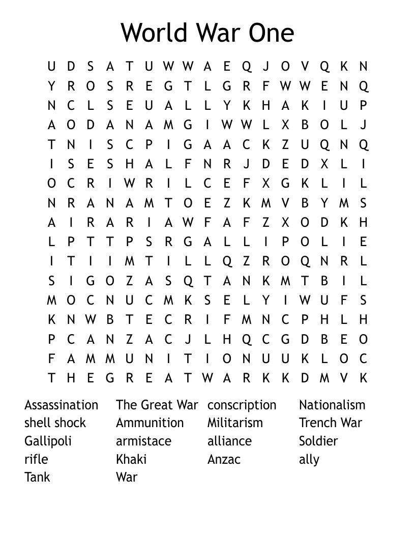 World War One Word Search