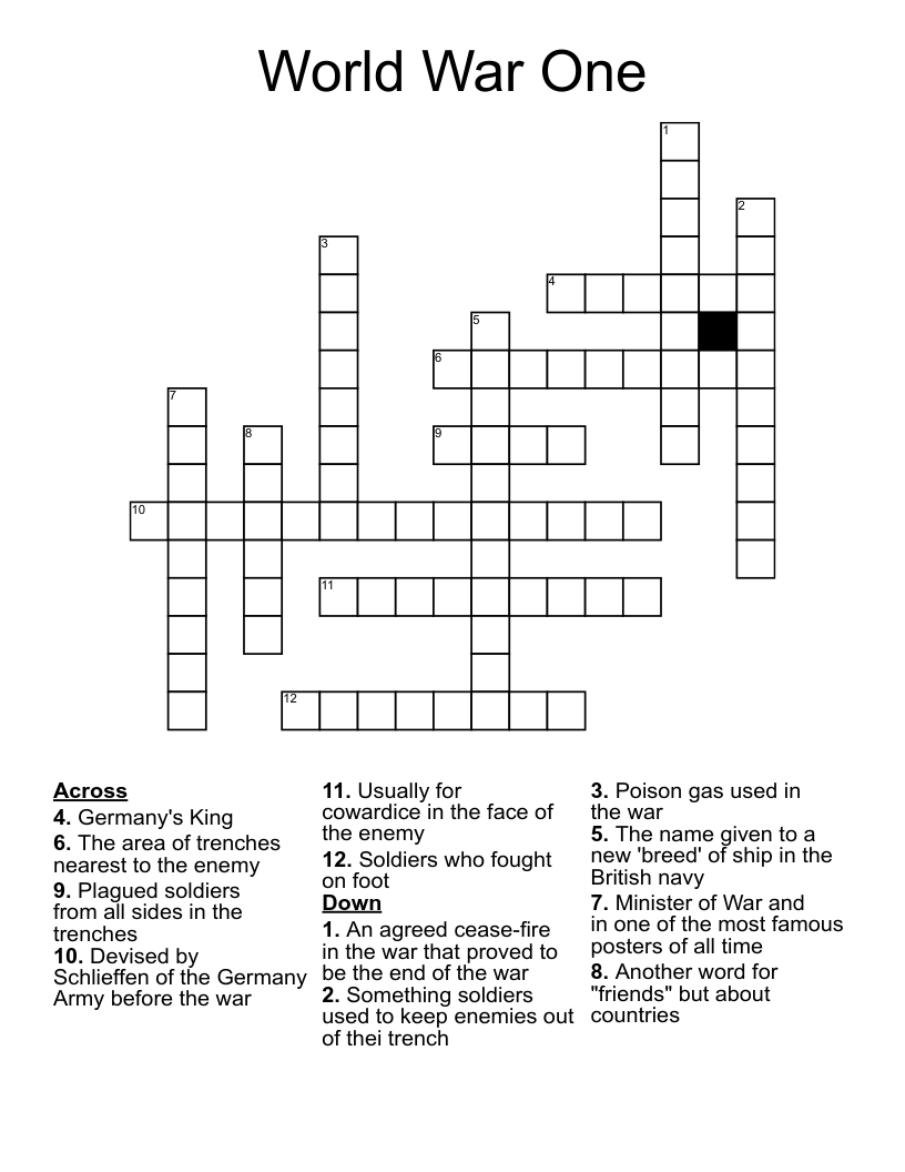 World War One  Crossword