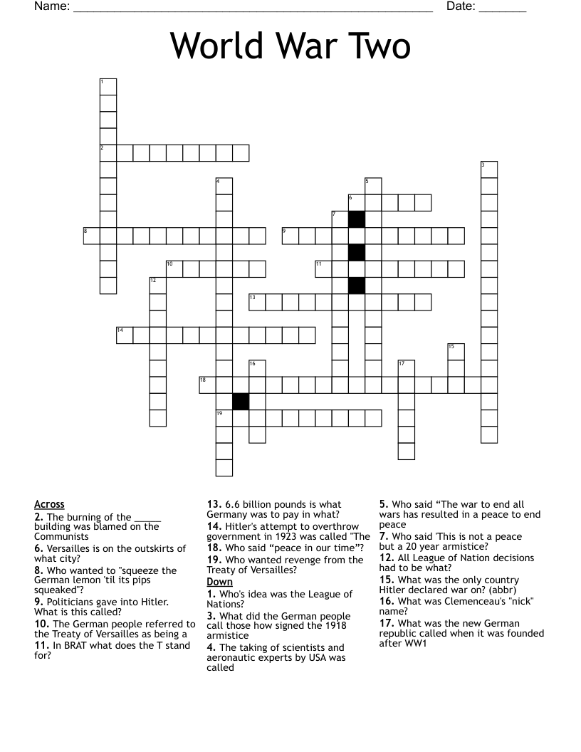 World War Two Crossword