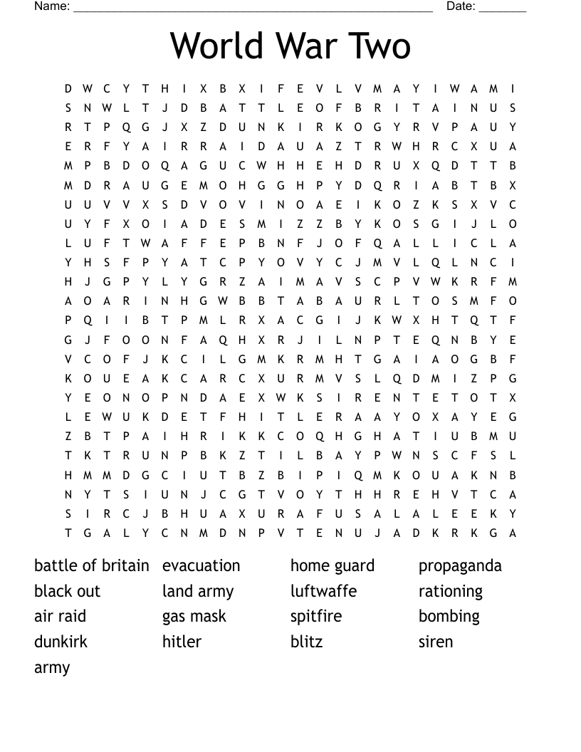 World War Two Word Search