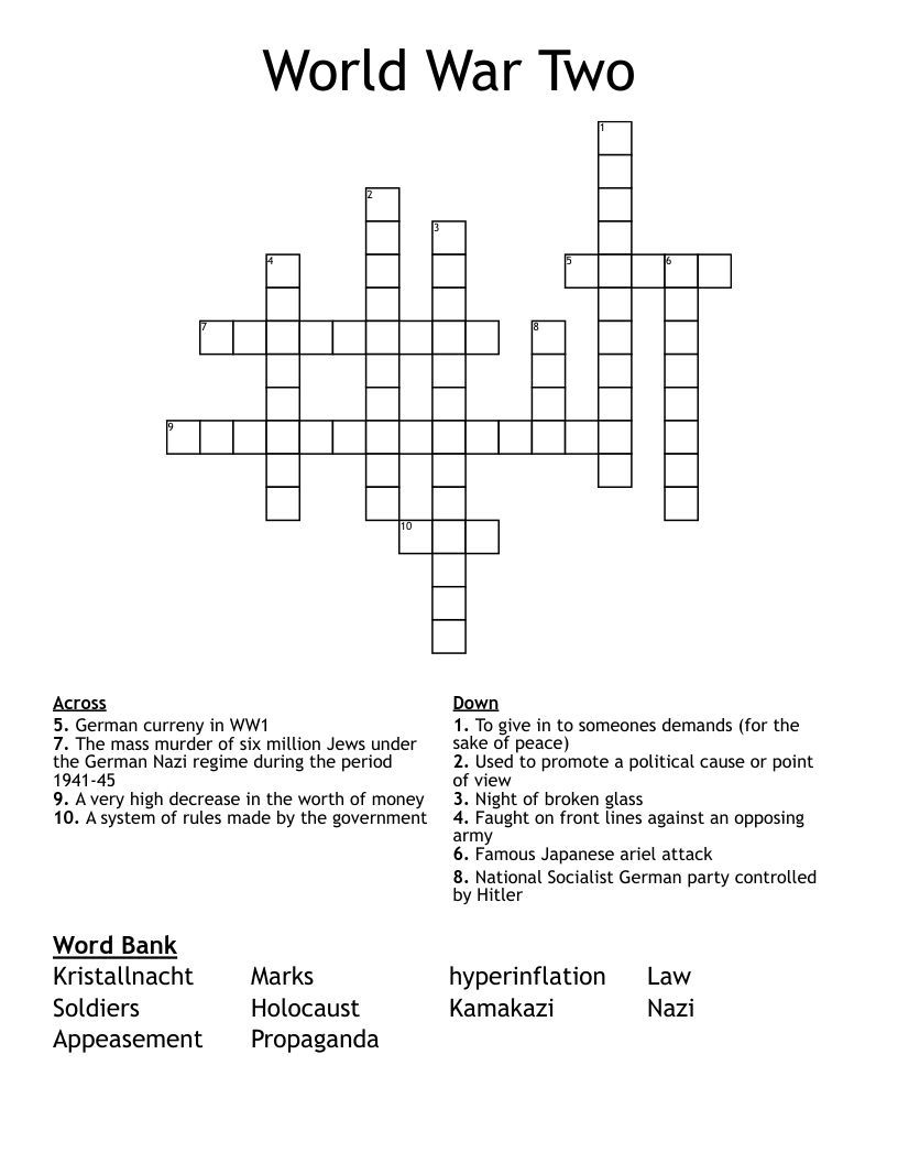 World War Two Crossword